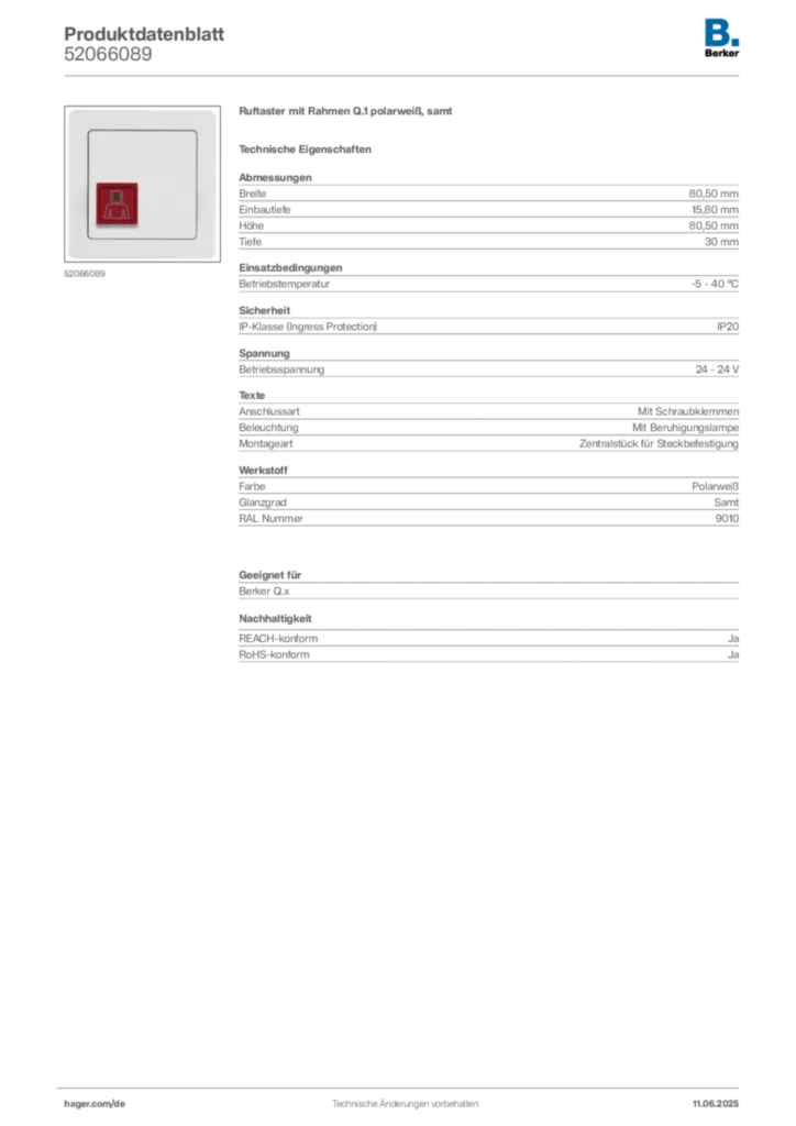 Berker Produktdatenblatt 52066089