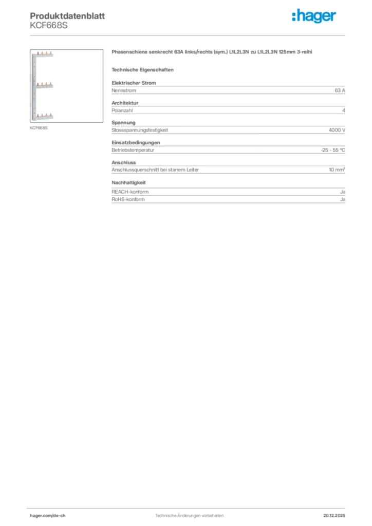 Bild Hager Produktdatenblatt KCF668S | Hager Schweiz