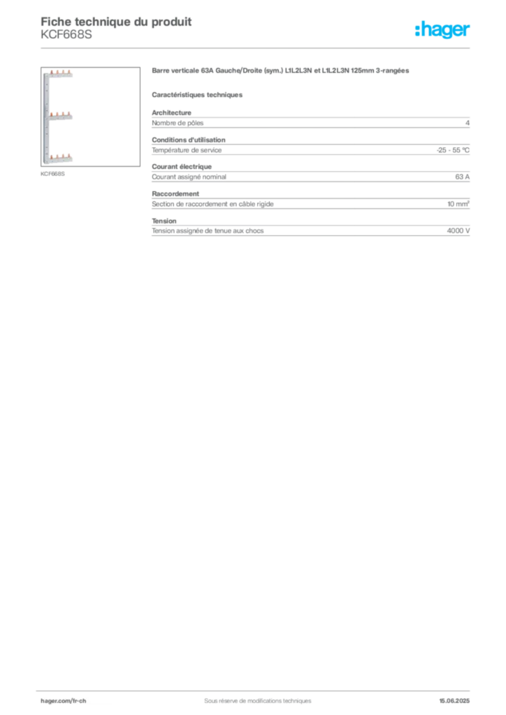 Image Hager Fiche technique du produit KCF668S | Hager Suisse