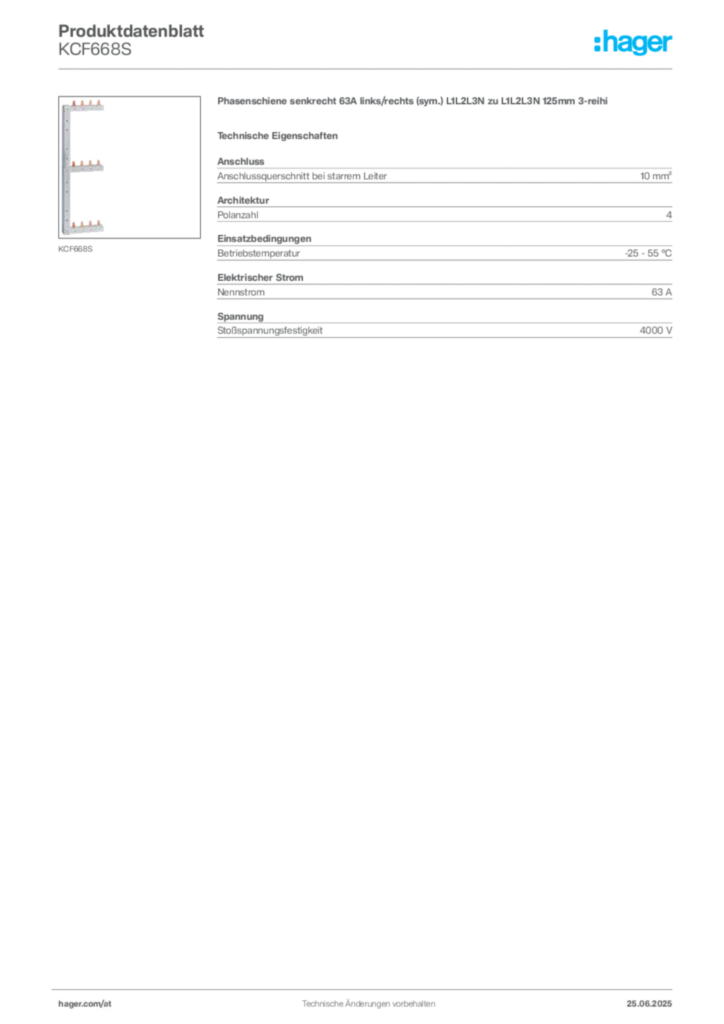 Bild Hager Produktdatenblatt KCF668S | Hager Deutschland