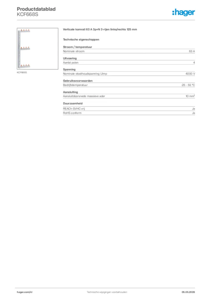 Afbeelding Hager Productdatablad KCF668S | Hager Nederland