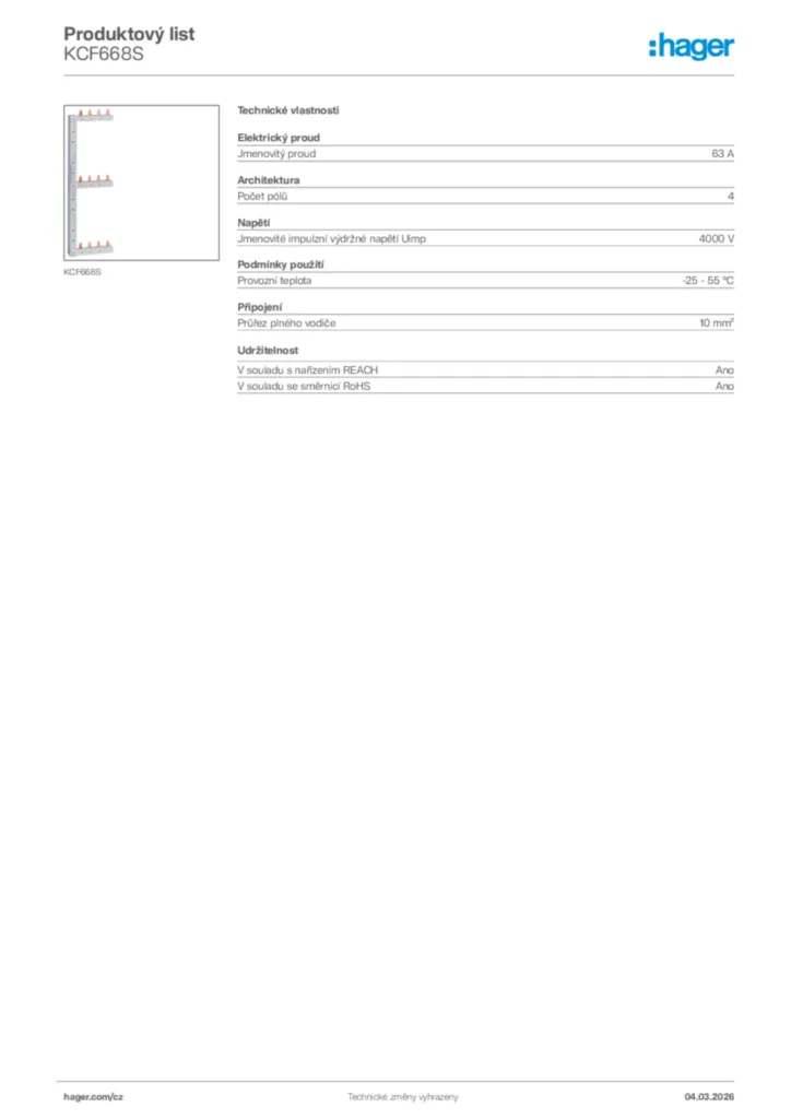 Obrázek Hager Product data sheet KCF668S | Hager