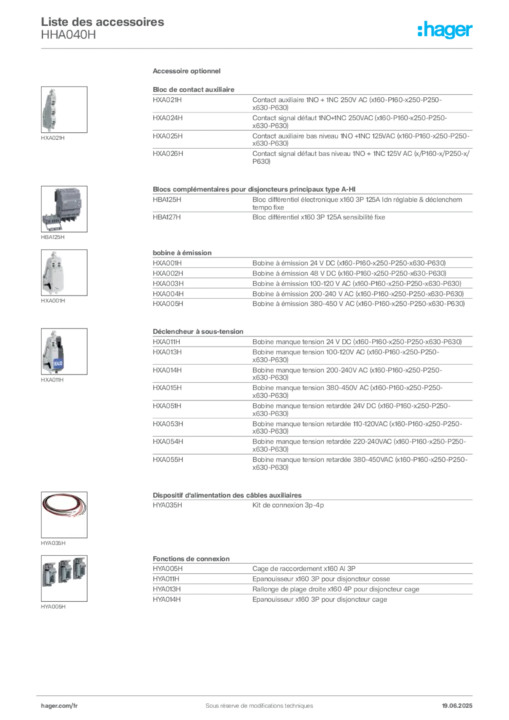 Image Hager Fiche technique du produit HHA040H | Hager France