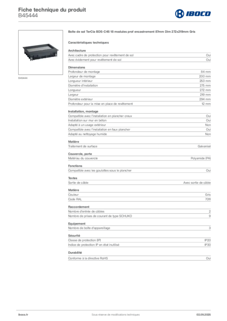 Image Iboco Fiche technique du produit B45444 | Hager France