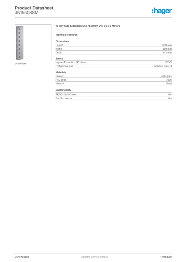 Image Hager Product data sheet JN15508SM  | Hager