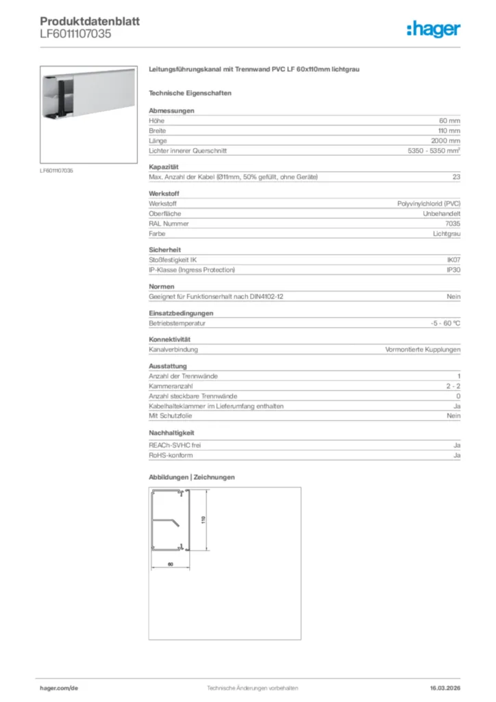 Bild Hager Produktdatenblatt LF6011107035 | Hager Deutschland