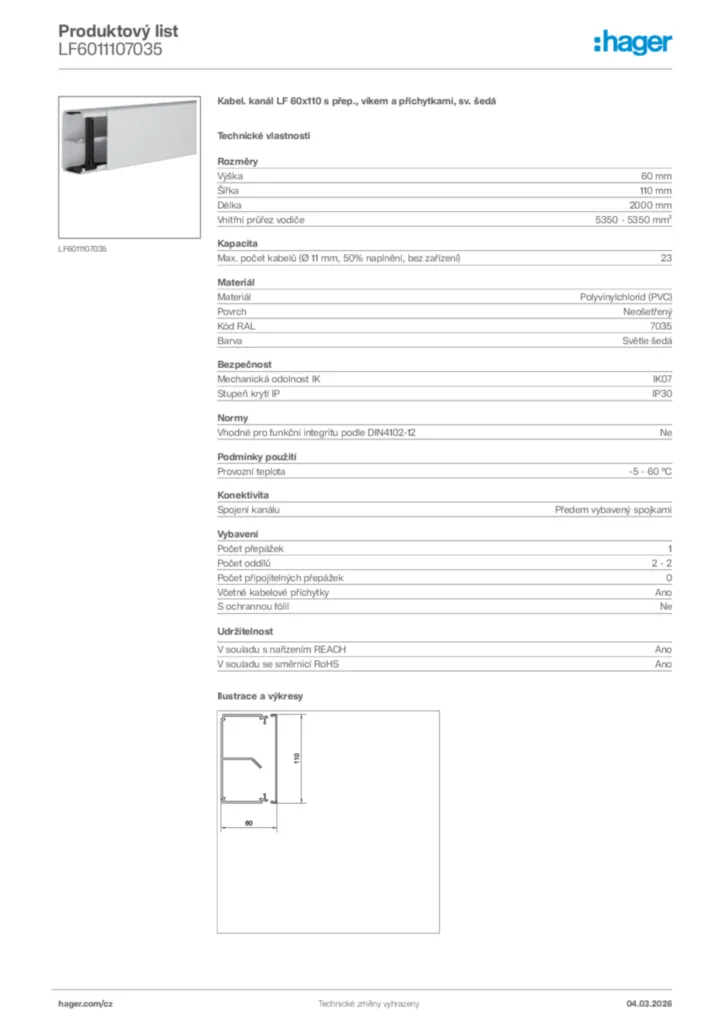 Obrázek Hager Product data sheet LF6011107035 | Hager