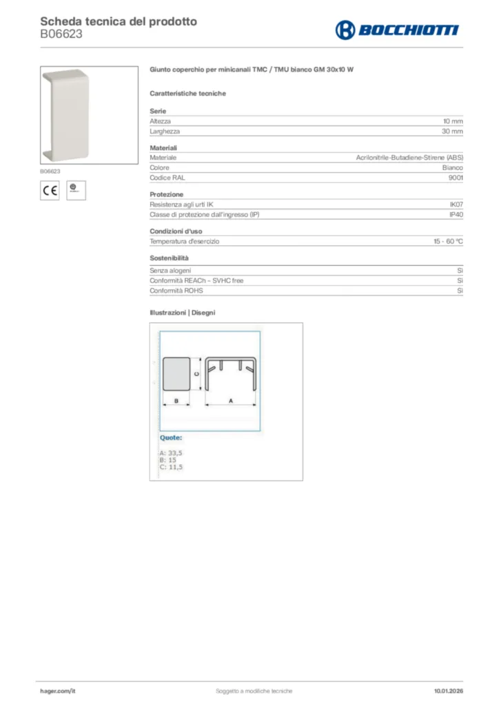 Immagine Bocchiotti Scheda tecnica del prodotto B06623 | Hager Italia