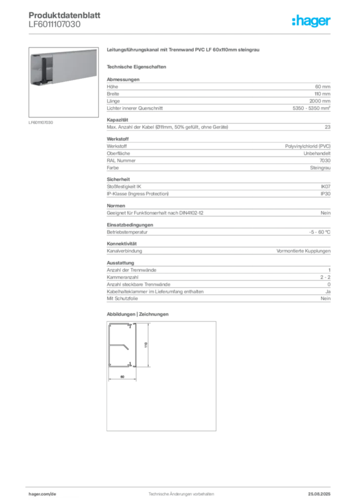 Bild Hager Produktdatenblatt LF6011107030 | Hager Deutschland