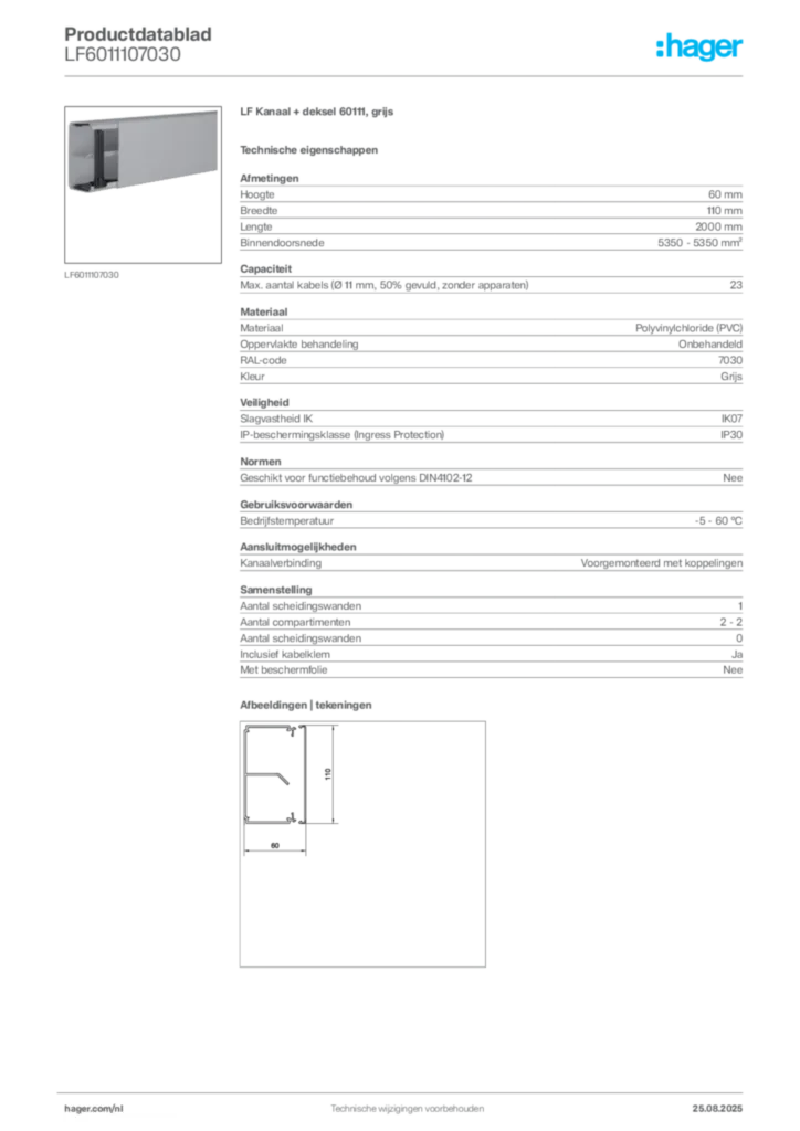 Afbeelding Hager Productdatablad LF6011107030 | Hager Nederland