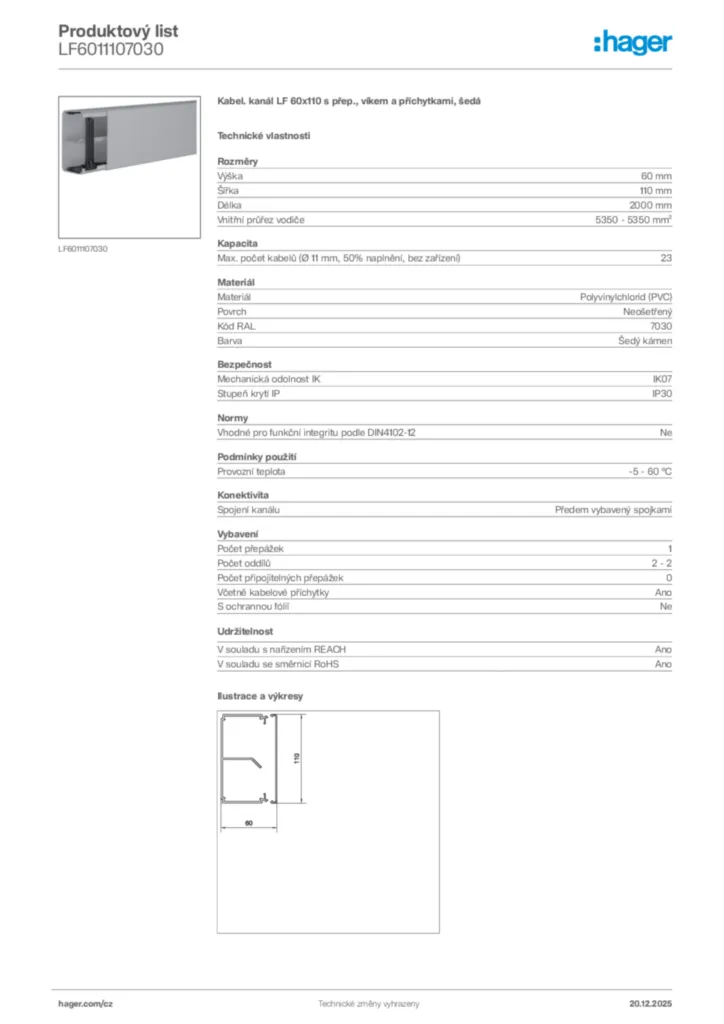 Obrázek Hager Produktový list LF6011107030 | Hager