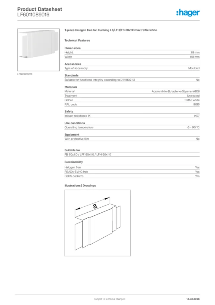 Image Hager Product data sheet LF6011089016  | Hager Africa