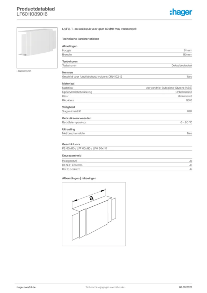 Afbeelding Hager Productdatablad LF6011089016 | Hager Belgium