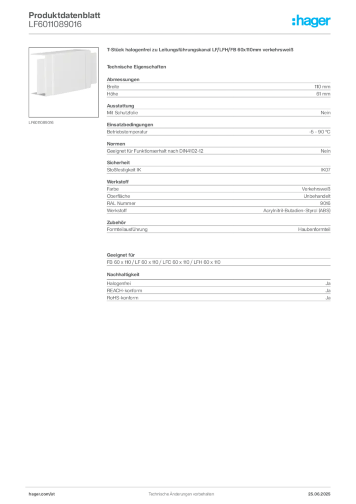 Bild Hager Produktdatenblatt LF6011089016 | Hager Deutschland