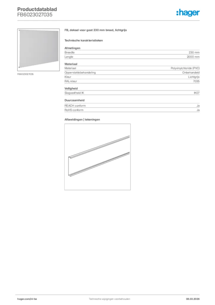 Afbeelding Hager Productdatablad FB6023027035 | Hager Belgium