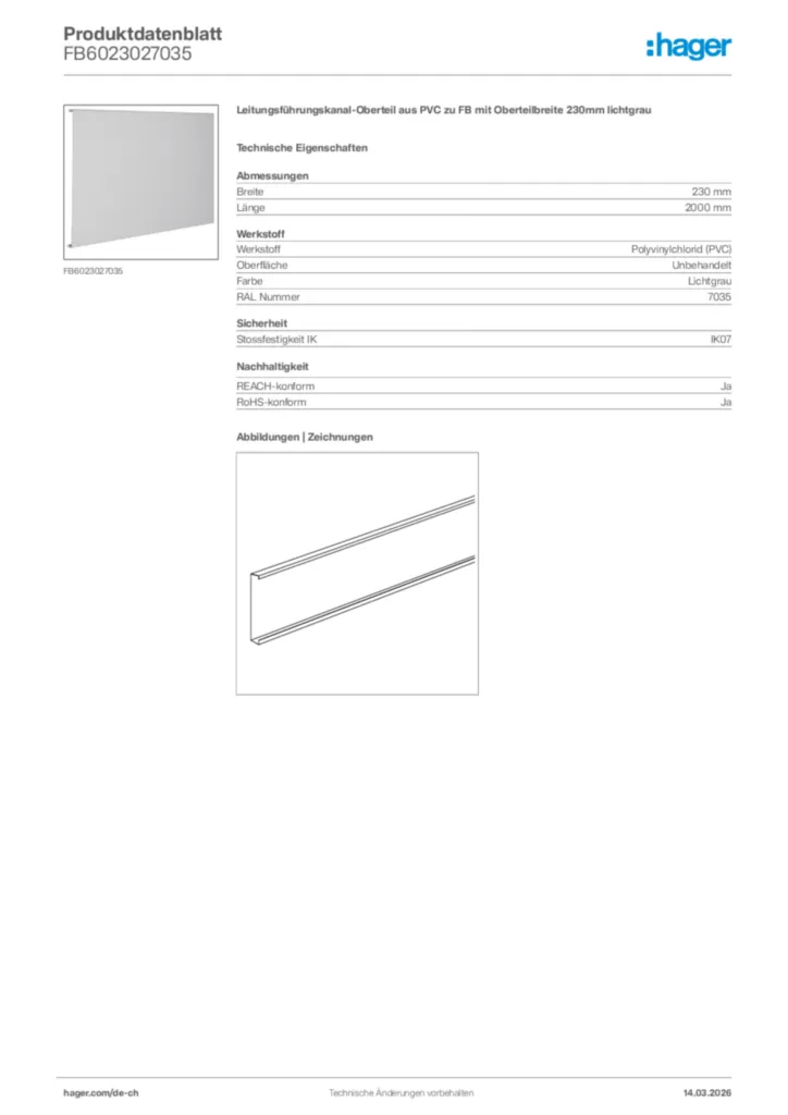 Bild Hager Produktdatenblatt FB6023027035 | Hager Schweiz