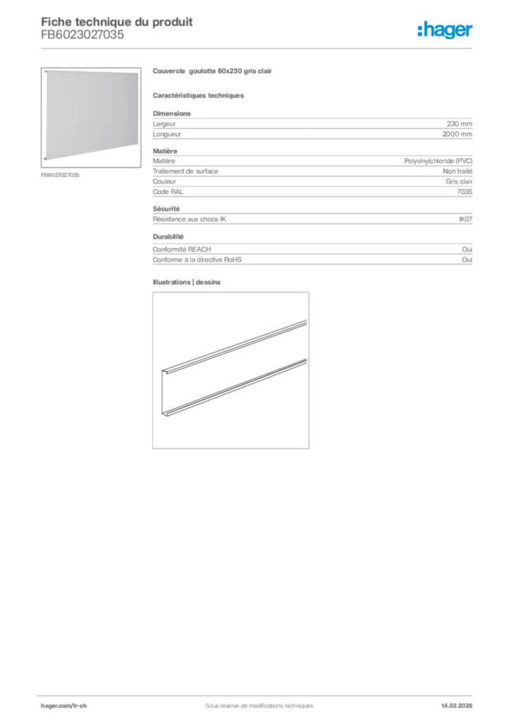 Image Hager Fiche technique du produit FB6023027035 | Hager Suisse