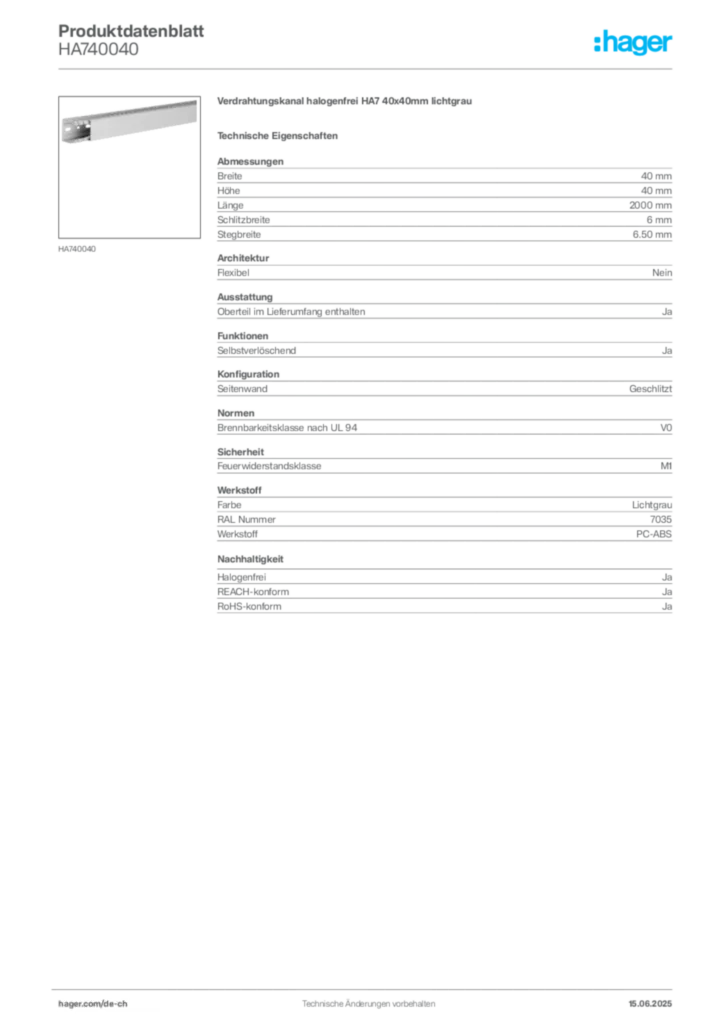 Bild Hager Produktdatenblatt HA740040 | Hager Schweiz