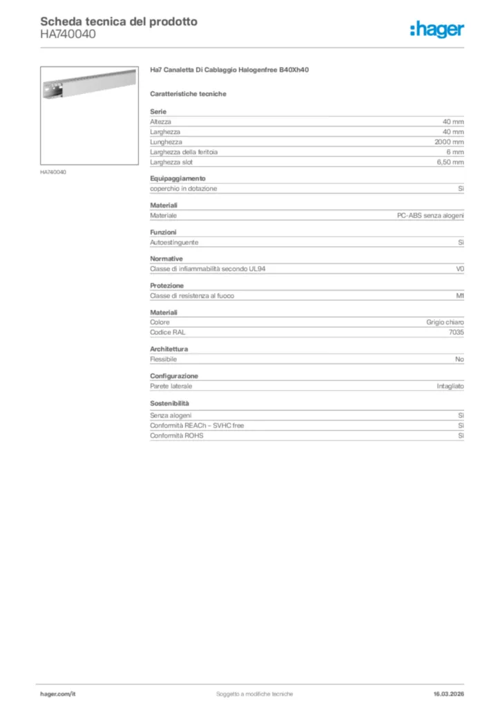 Immagine Hager Scheda tecnica del prodotto HA740040 | Hager Italia