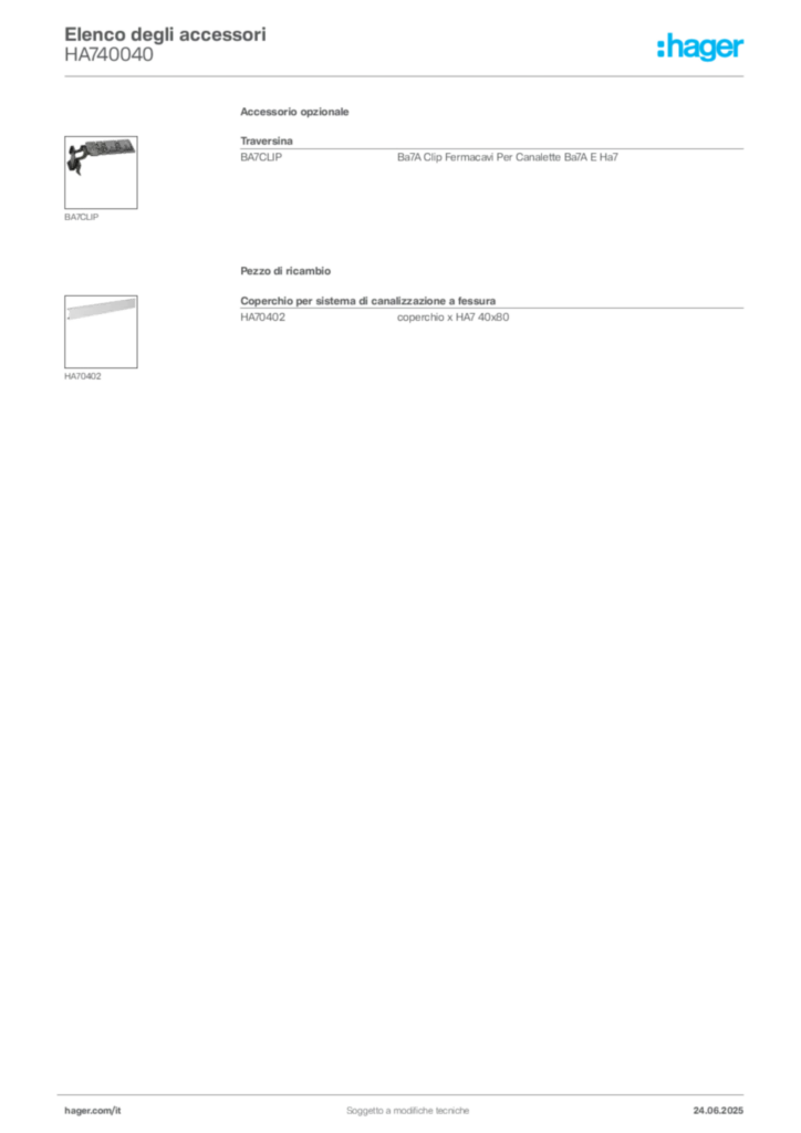 Immagine Hager Scheda tecnica del prodotto HA740040 | Hager Italia