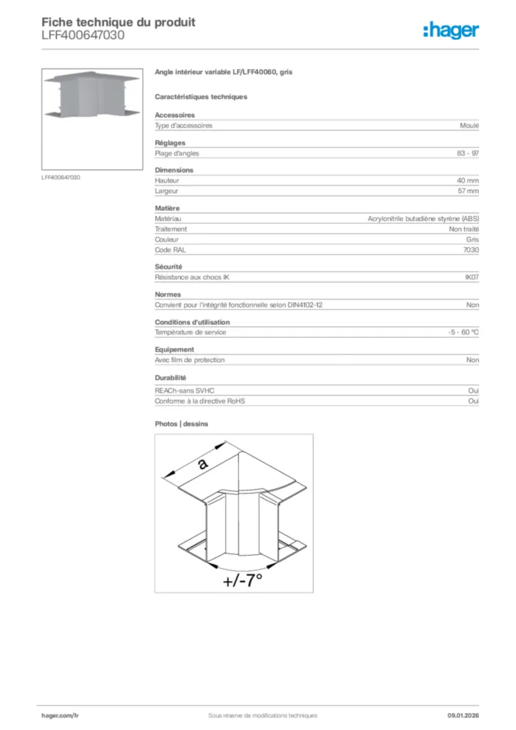Image Hager Fiche technique du produit LFF400647030 | Hager France