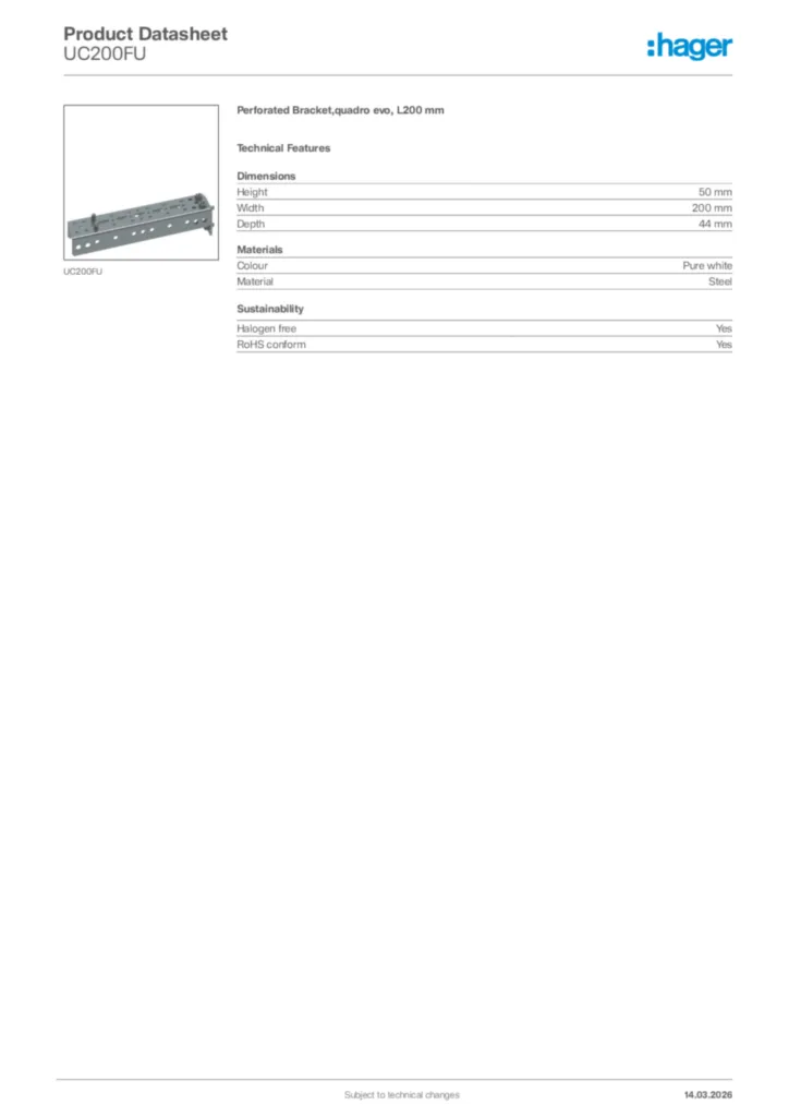 Image Hager Product data sheet UC200FU  | Hager Africa