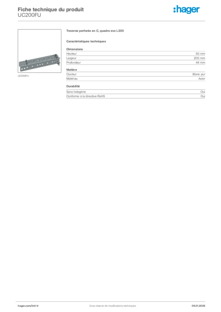 Image Hager Fiche technique du produit UC200FU | Hager Afrique