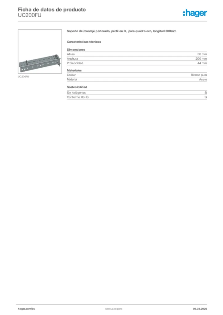 Imagen Hager Ficha de datos de producto UC200FU | Hager España