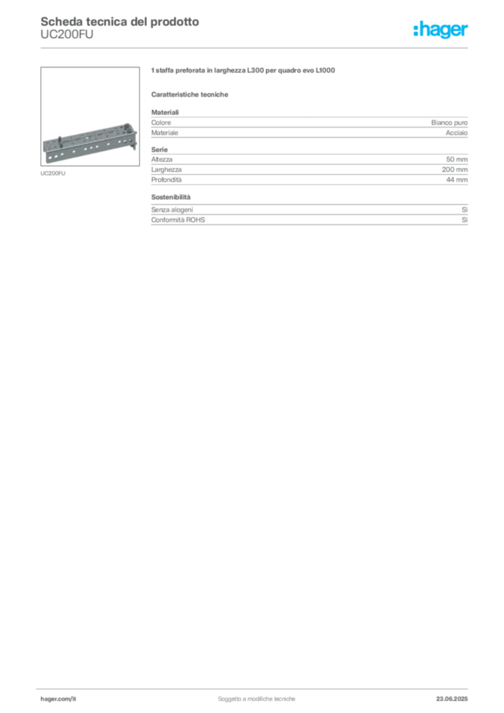 Immagine Hager Scheda tecnica del prodotto UC200FU | Hager Italia