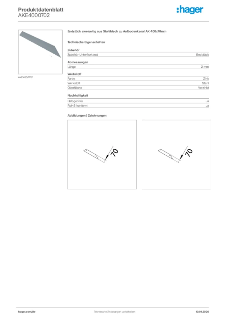 Bild Hager Produktdatenblatt AKE4000702 | Hager Deutschland
