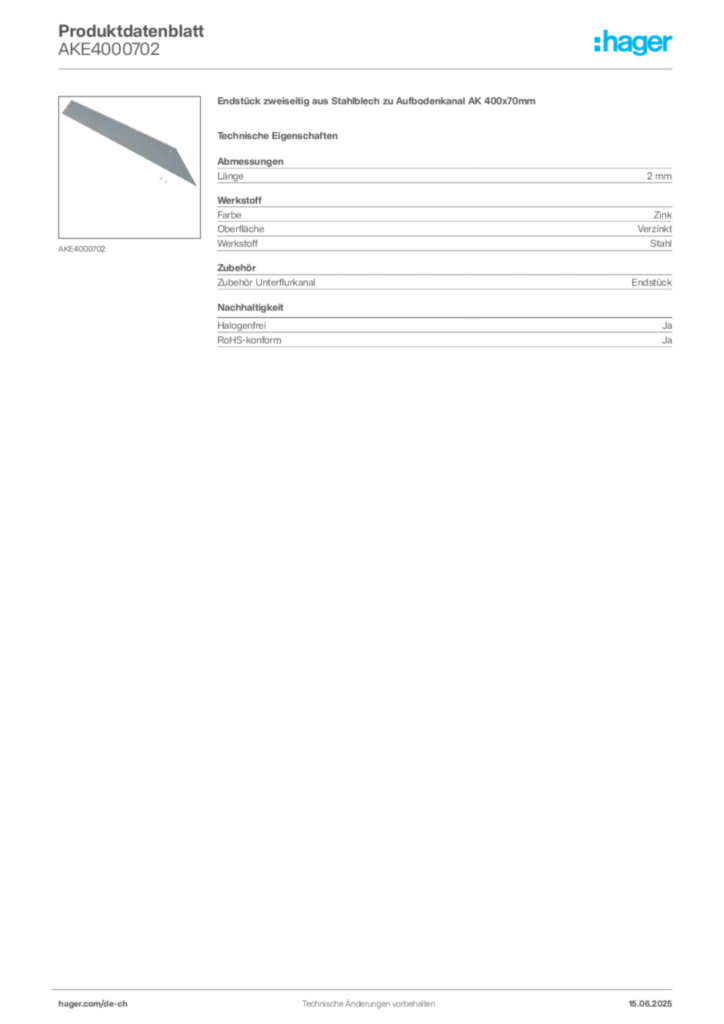 Bild Hager Produktdatenblatt AKE4000702 | Hager Schweiz