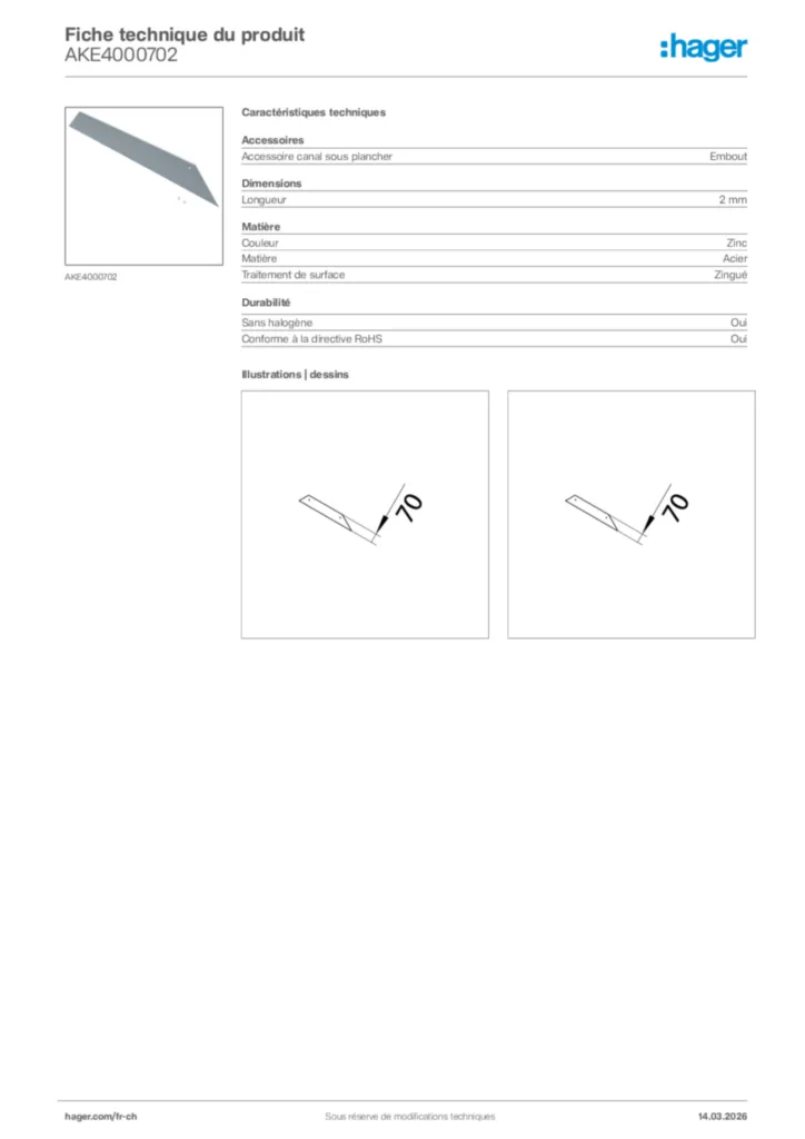Image Hager Fiche technique du produit AKE4000702 | Hager Suisse