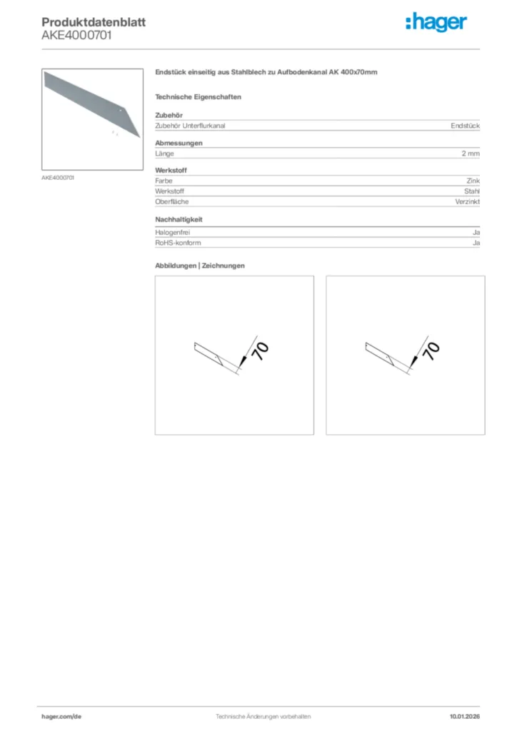 Bild Hager Produktdatenblatt AKE4000701 | Hager Deutschland