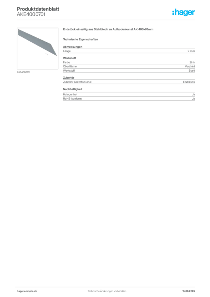 Bild Hager Produktdatenblatt AKE4000701 | Hager Schweiz