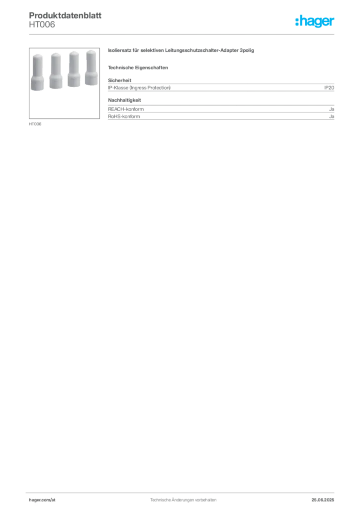 Bild Hager Produktdatenblatt HT006 | Hager Deutschland