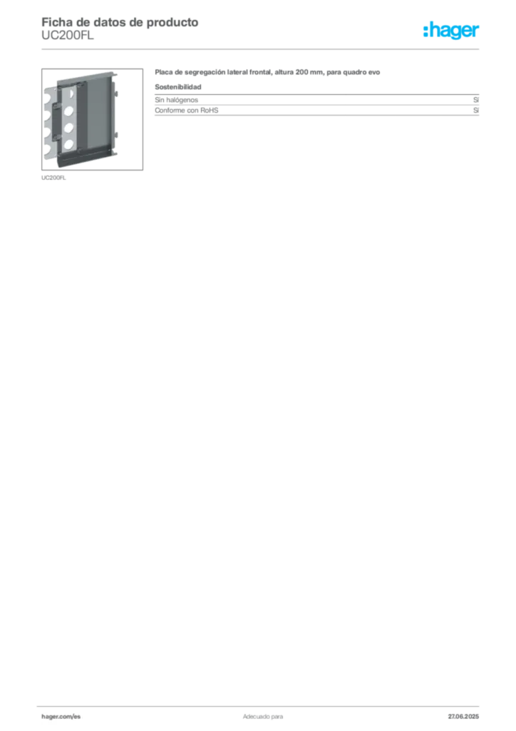 Imagen Hager Ficha de datos de producto UC200FL | Hager España