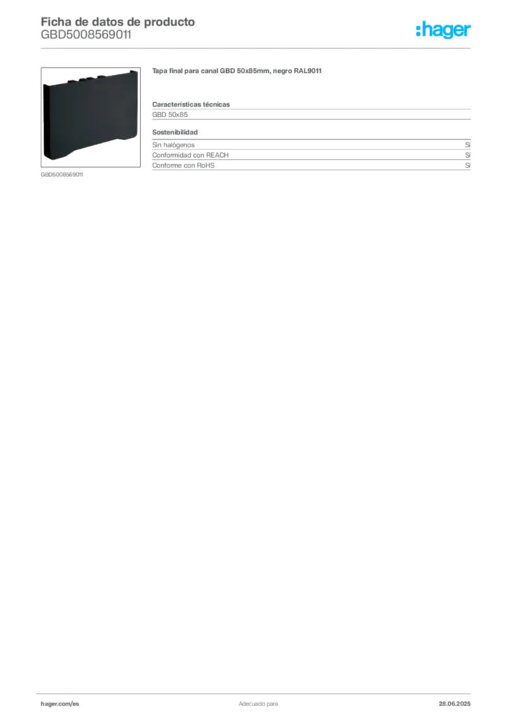 Imagen Hager Ficha de datos de producto GBD5008569011 | Hager España