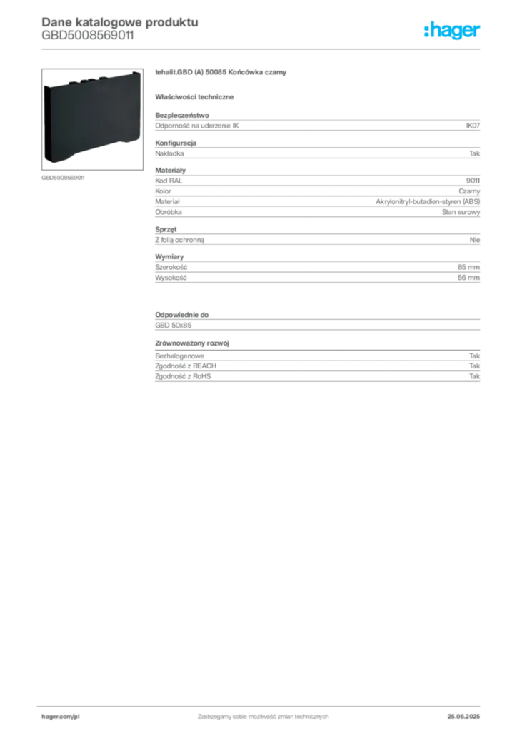 Zdjęcie Hager Karta katalogowa GBD5008569011 | Hager Polska