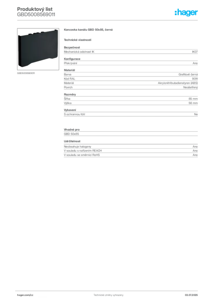 Obrázek Hager Produktový list GBD5008569011 | Hager