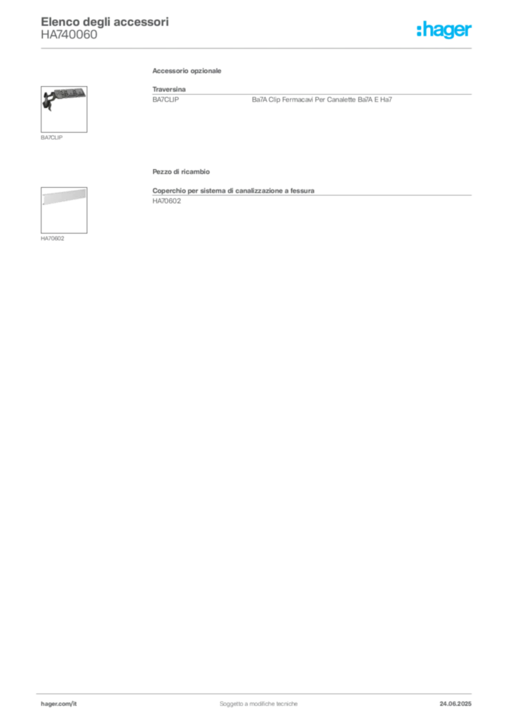 Immagine Hager Scheda tecnica del prodotto HA740060 | Hager Italia