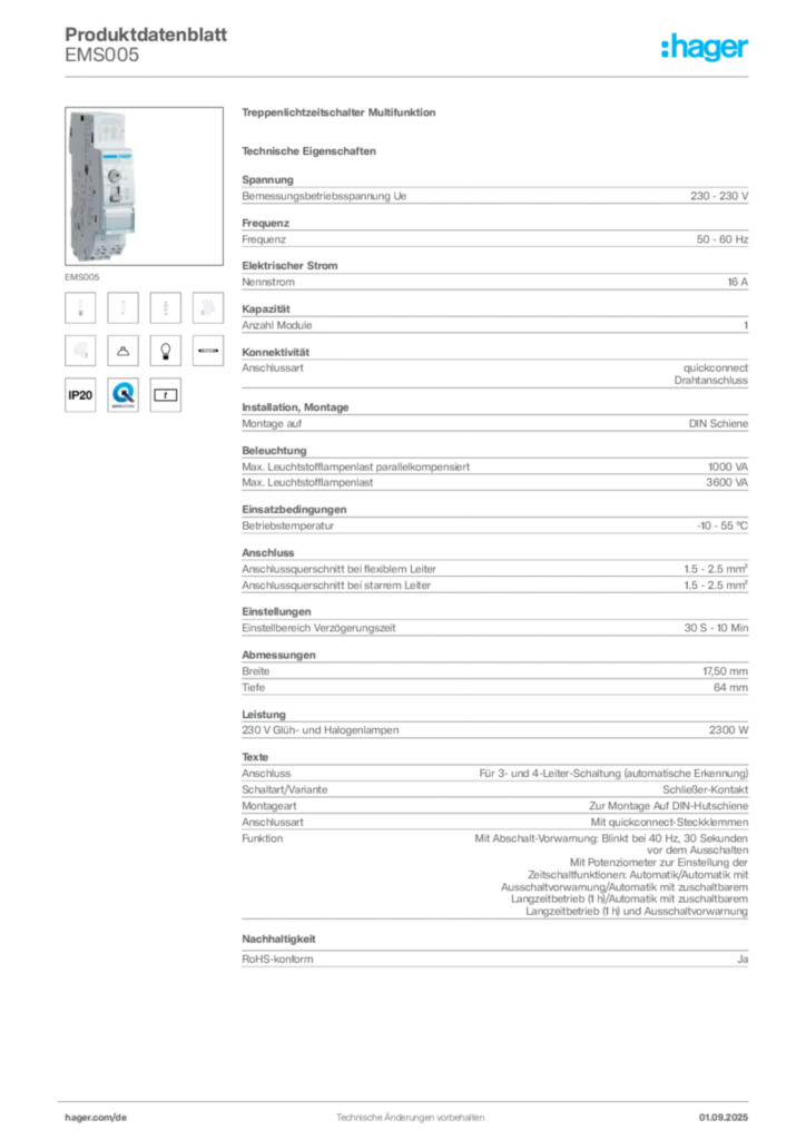 Hager Produktdatenblatt EMS005