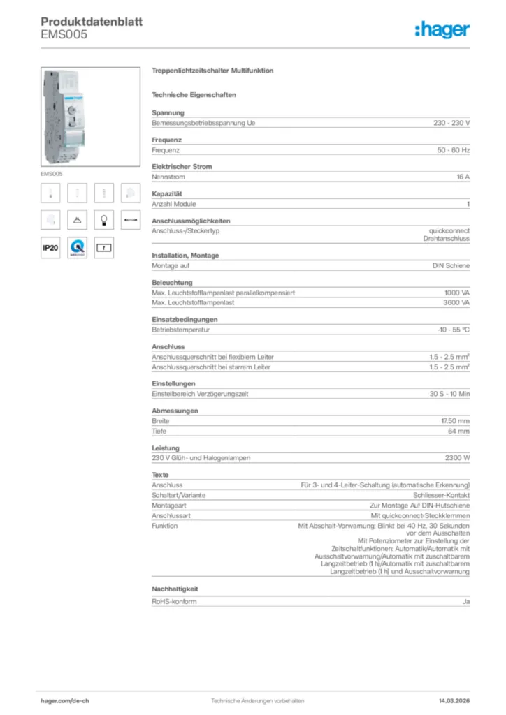 Bild Hager Produktdatenblatt EMS005 | Hager Schweiz