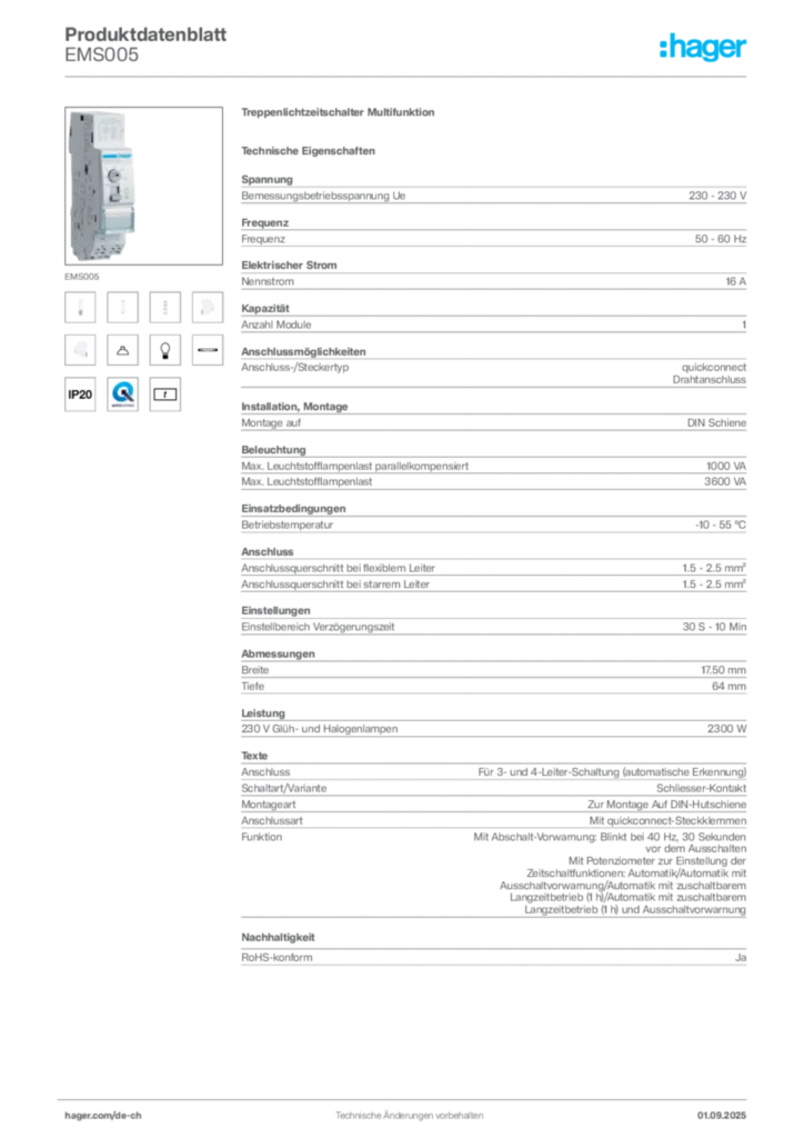 Bild Hager Produktdatenblatt EMS005 | Hager Schweiz