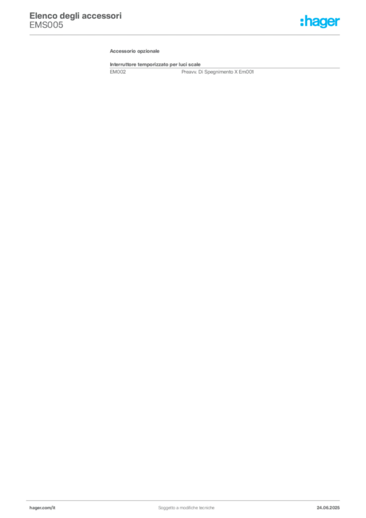 Immagine Hager Scheda tecnica del prodotto EMS005 | Hager Italia
