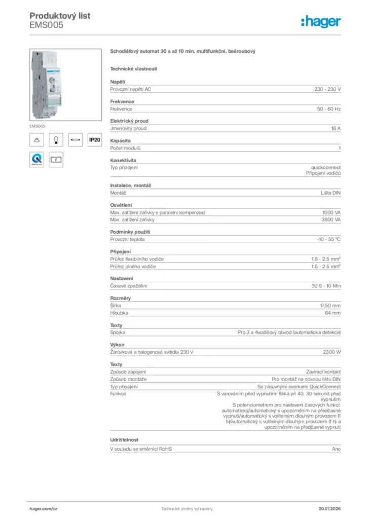 Obrázek Hager Generováno - Datový list produktu EMS005 | Hager