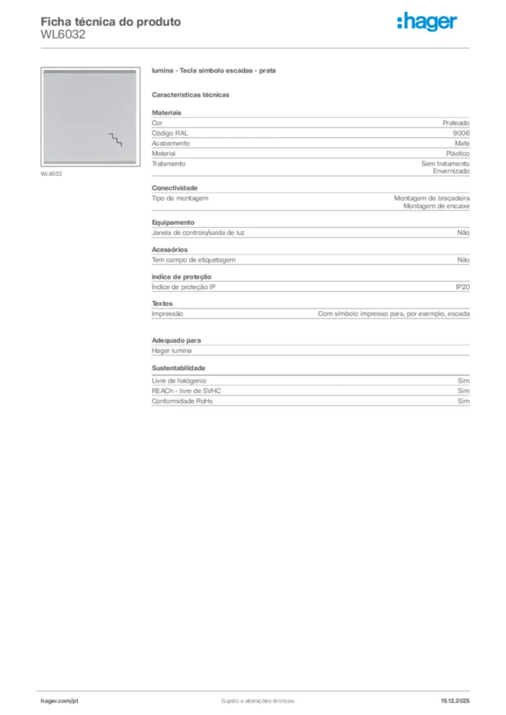 Imagem Hager Ficha técnica do produto WL6032 | Hager Portugal