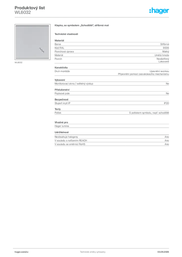 Obrázek Hager Produktový list WL6032 | Hager