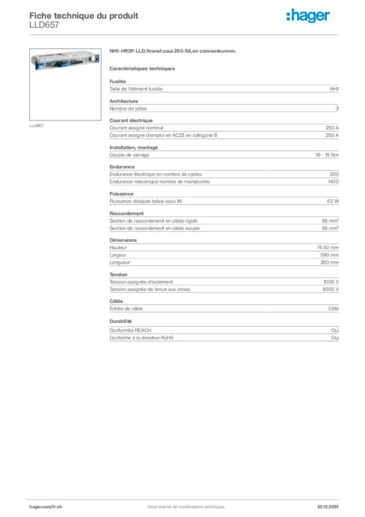 Image Hager Fiche technique du produit LLD657 | Hager Suisse