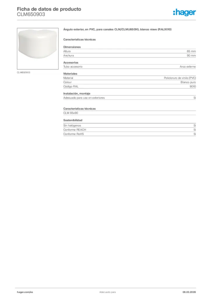 Imagen Hager Ficha de datos de producto CLM650903 | Hager España