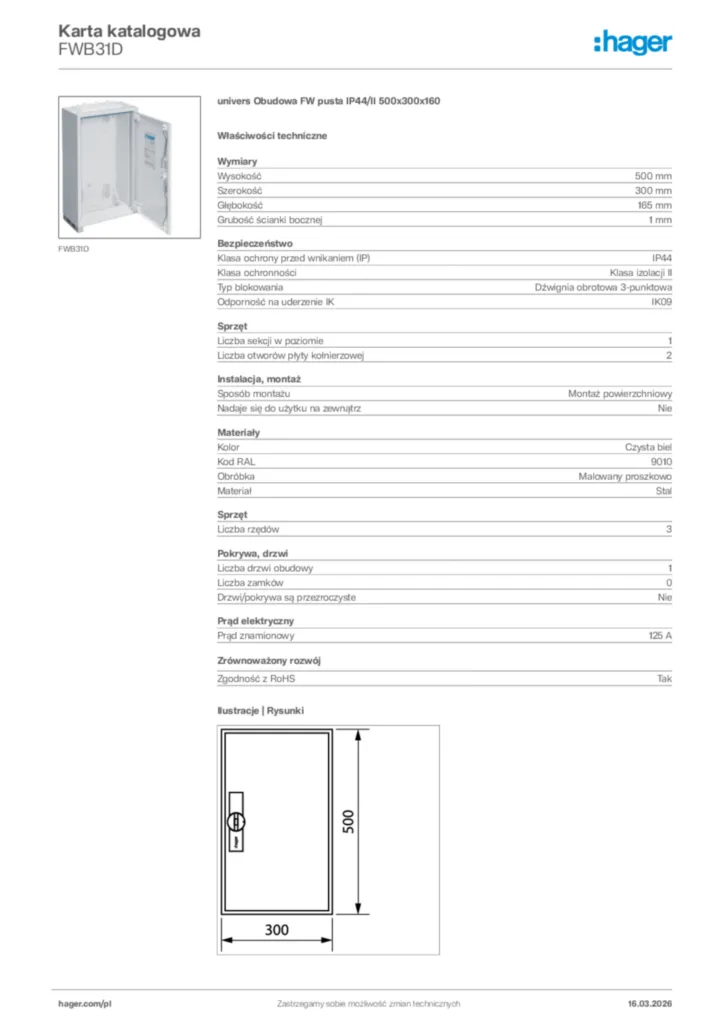 Zdjęcie Hager Karta katalogowa FWB31D | Hager Polska